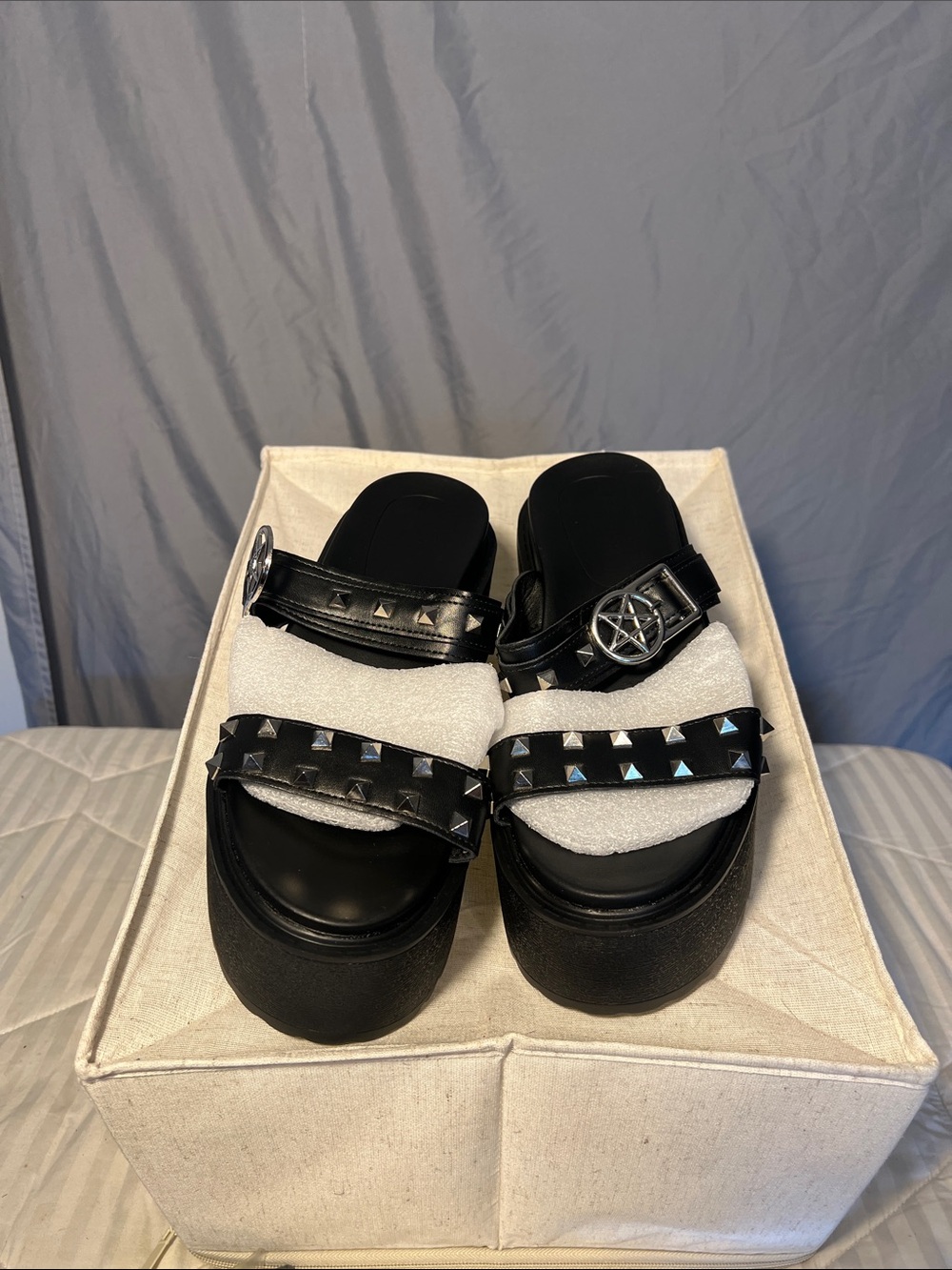 SHEIN Black Studded Platform Slide Sandals